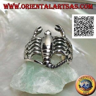 Bague en argent en forme de scorpion lisse arrondi sur l'algue