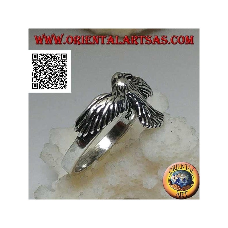 Bague en argent avec phénix aux ailes déployées et déployées en vol