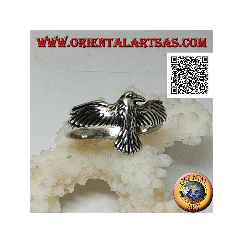 Anello in argento con fenice ad ali spiegate e distese in volo