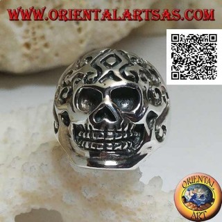 Silver ring, skull with Celtic engravings (triskéll)