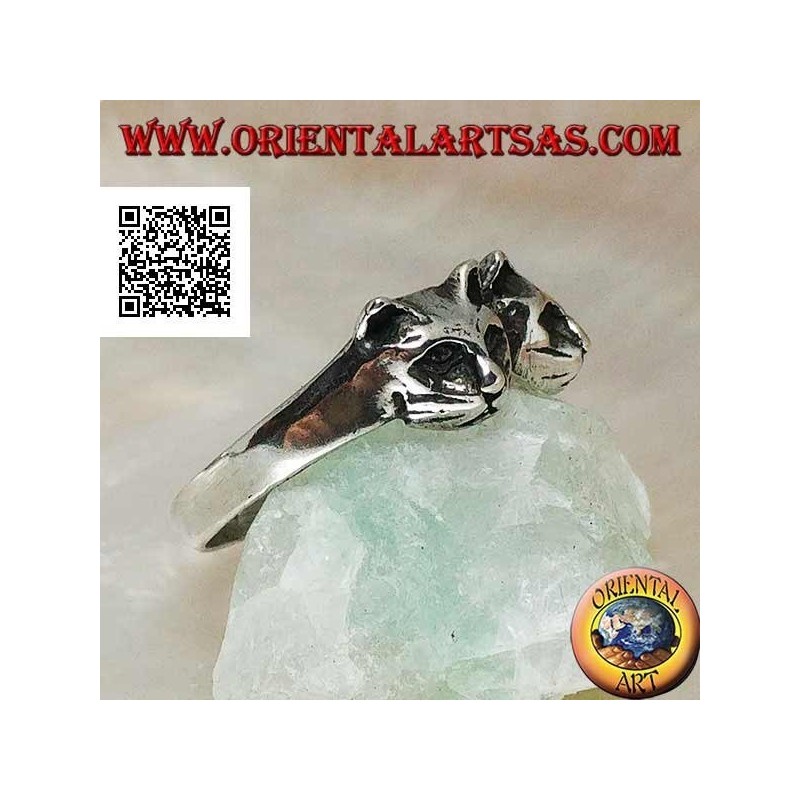 Bague en argent avec paire de chats (têtes)