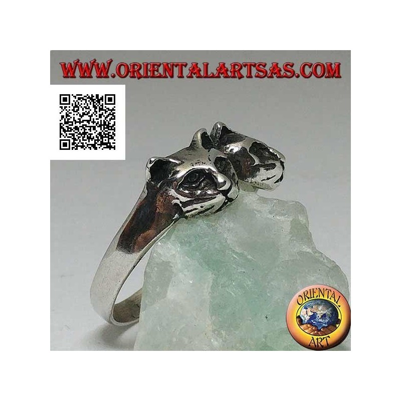 Anello in argento con coppia di gatti (teste)