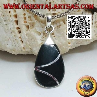 Pendentif goutte en argent avec onyx et ligne entrecroisée sinueuse