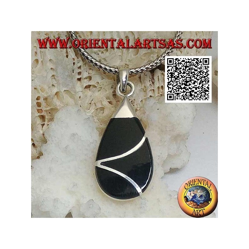 Ciondolo in argento a goccia con onice e linea sinuosa intersecante