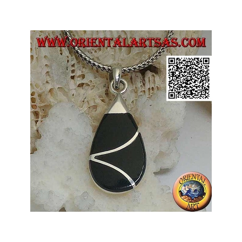 Ciondolo in argento a goccia con onice e linea sinuosa intersecante