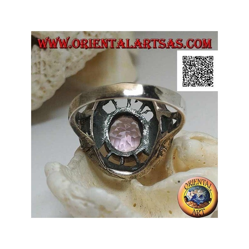 Bague en argent en forme de vif d'or avec améthyste ovale naturelle et marcassite