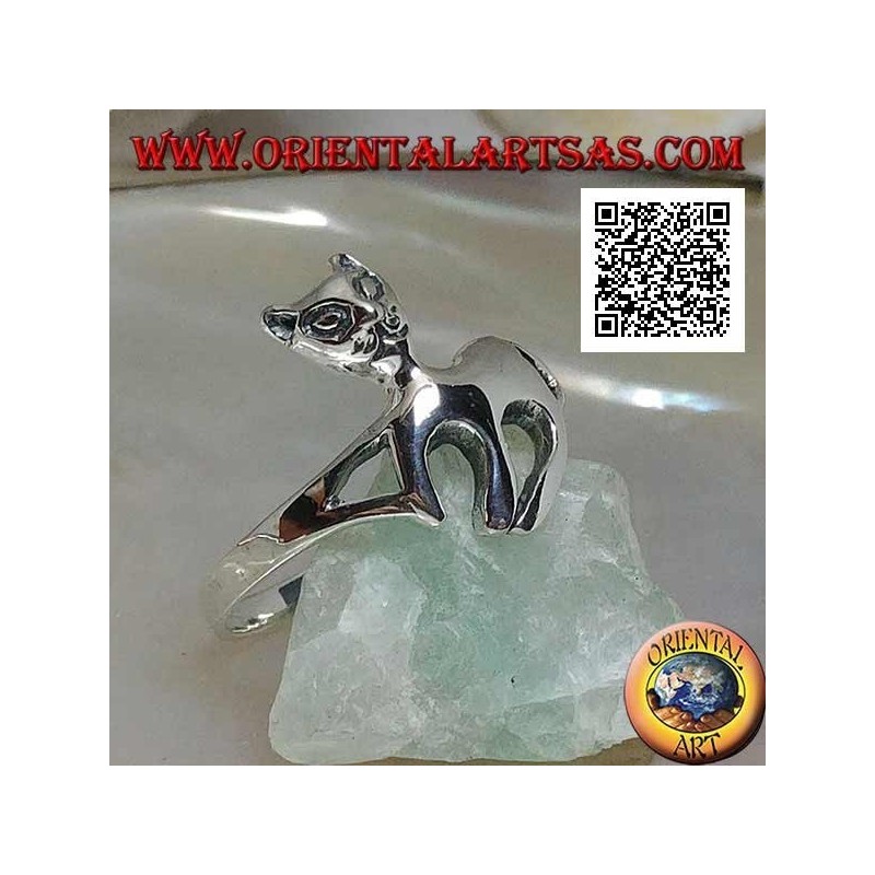 Anello in argento a forma di gatto in camminata graziosa