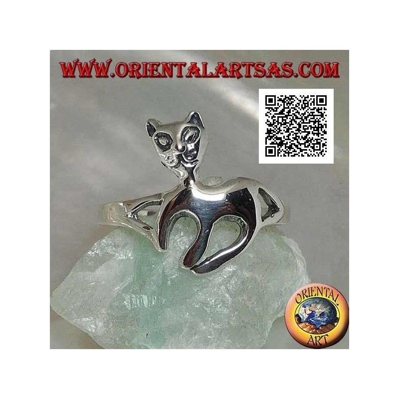 Anello in argento a forma di gatto in camminata graziosa