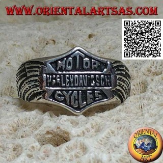 Bague en argent avec emblème Motor Harley Davidson Cycles avec ailes gravées sur les côtés
