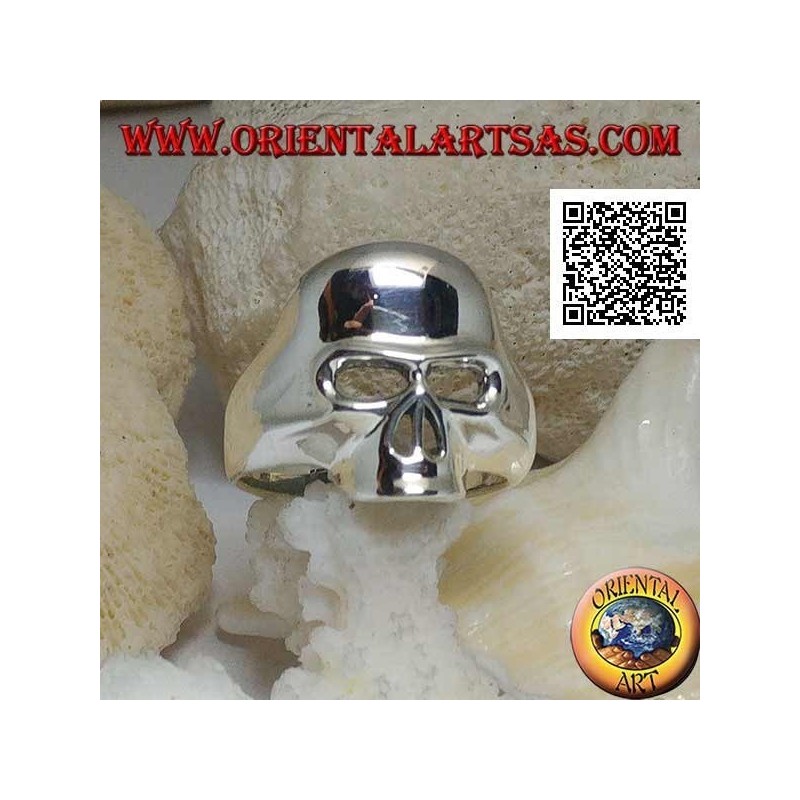 Anello in argento liscio a forma di teschio senza mandibola, denti e naso