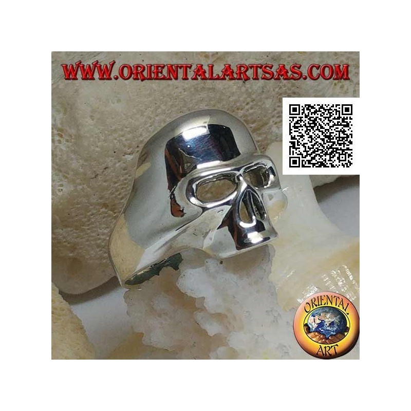 Smooth silver ring in the shape of a skull without jaw, teeth and nose