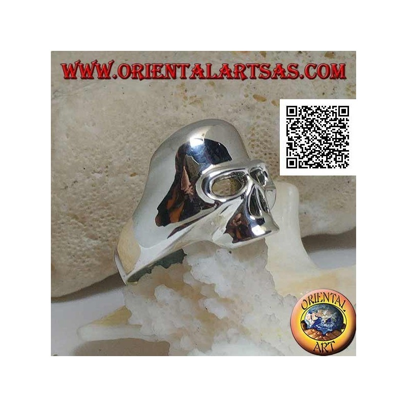 Anello in argento liscio a forma di teschio senza mandibola, denti e naso