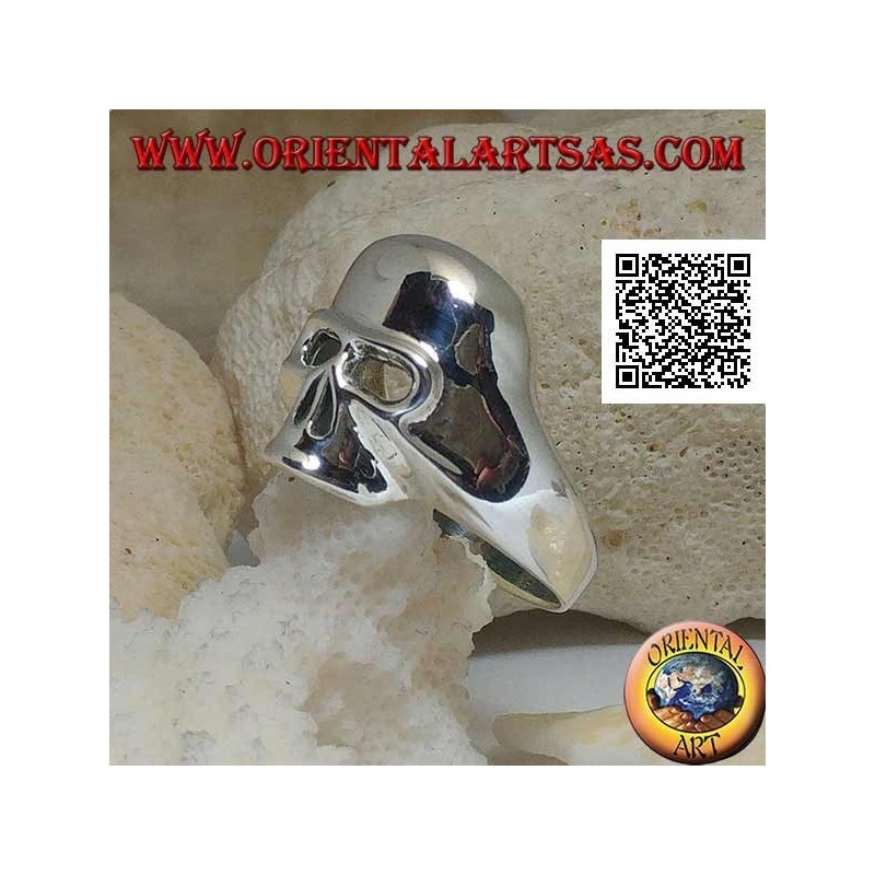 Bague en argent lisse en forme de crâne sans mâchoire, dents et nez