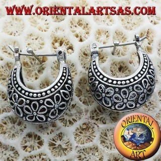 fleurs ajourées cercle croissant boucles d'oreilles en argent petite