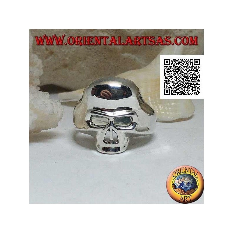Bague en argent lisse en forme de crâne sans mâchoire, dents et nez