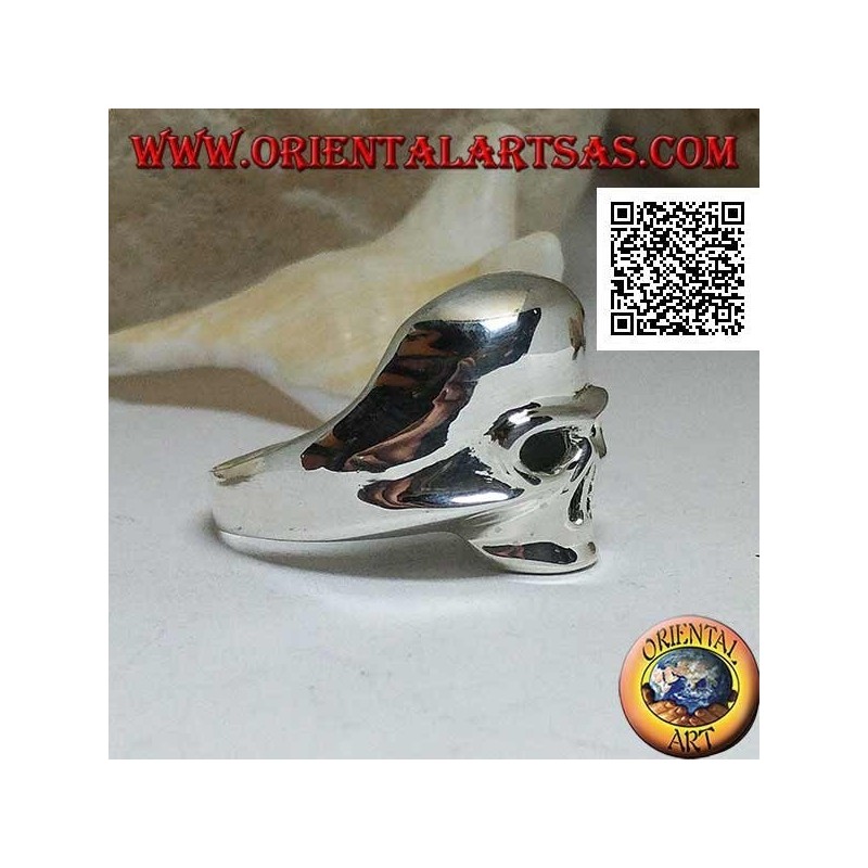 Anello in argento liscio a forma di teschio senza mandibola, denti e naso