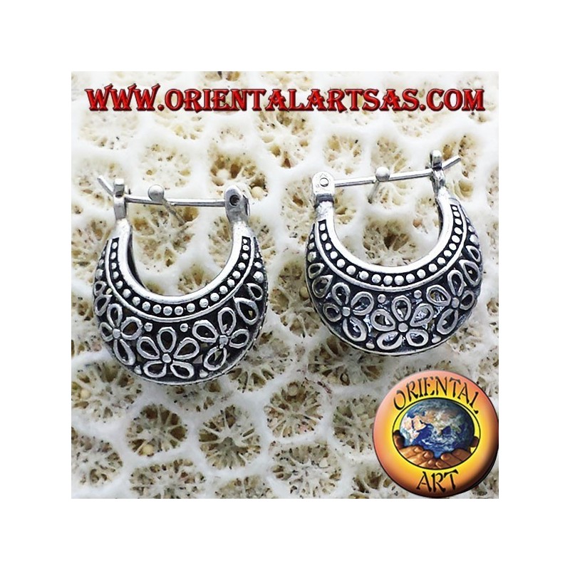 fleurs ajourées cercle croissant boucles d'oreilles en argent petite