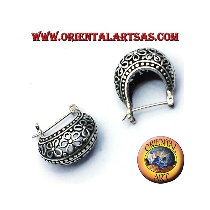 earrings crescent circle openwork flowers in small silver