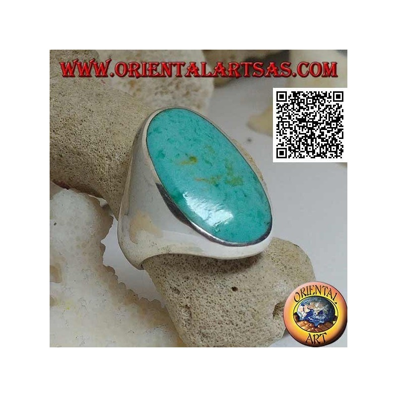 Silver ring with large oval turquoise on smooth and essential setting (13)