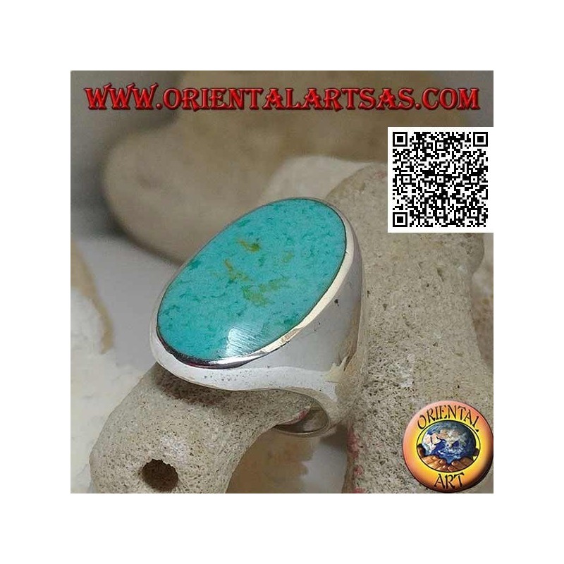 Anello in argento con turchese ovale grande su montatura liscia ed essenziale (13)