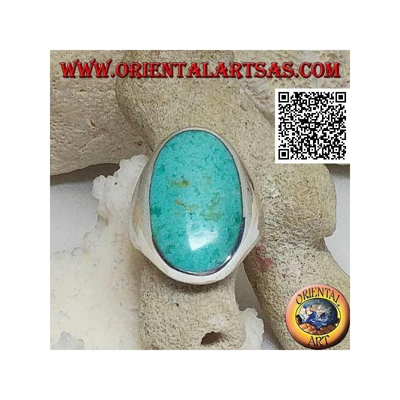 Anillo de plata con gran turquesa ovalada en engaste liso y esencial (13)