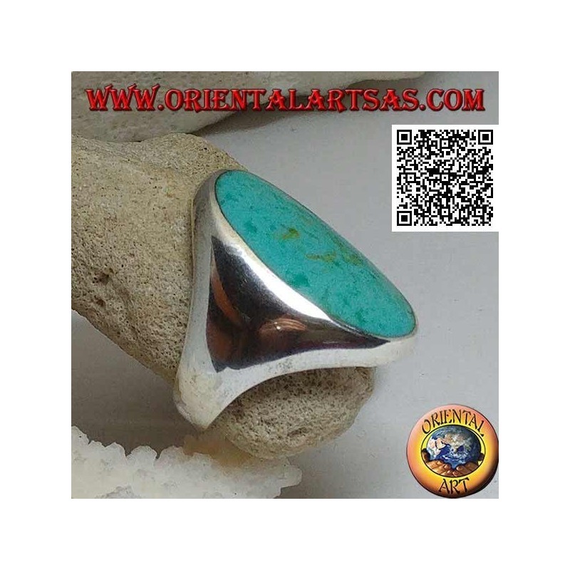 Silver ring with large oval turquoise on smooth and essential setting (13)