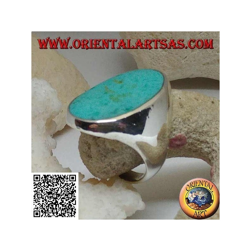 Anello in argento con turchese ovale grande su montatura liscia ed essenziale (13)