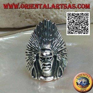 Silberner indianischer Kopfring mit hohem Federkopfschmuck