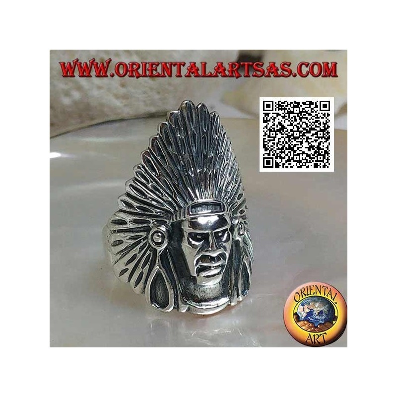 Silberner indianischer Kopfring mit hohem Federkopfschmuck
