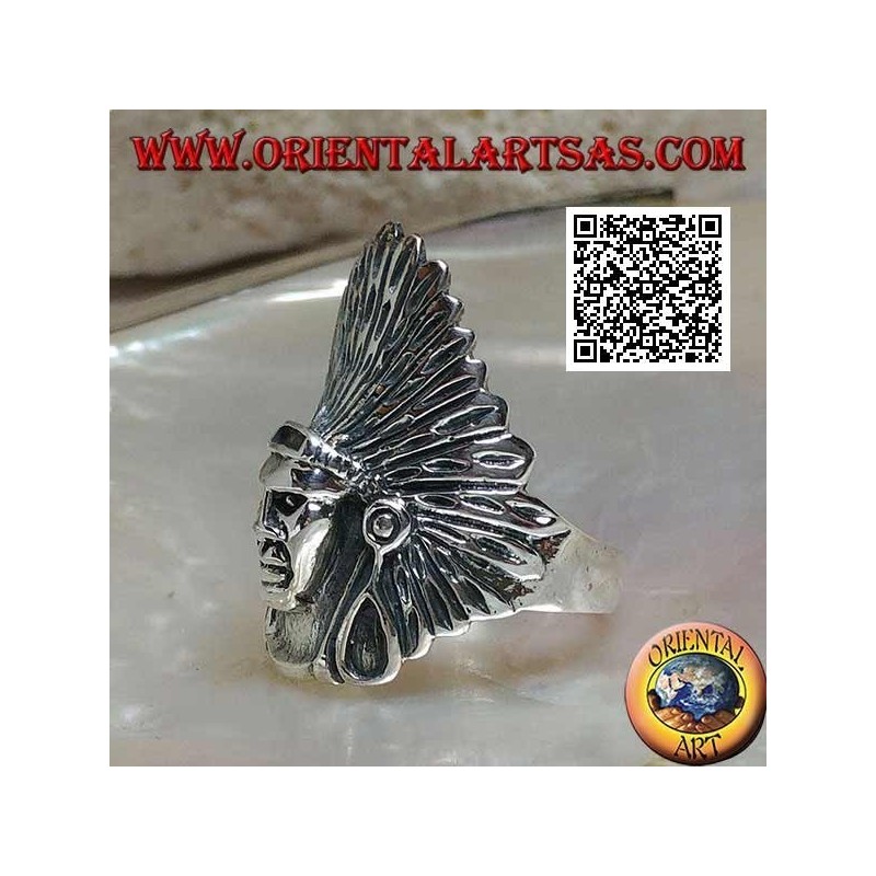 Anneau de tête indien amérindien en argent avec coiffe haute en plumes