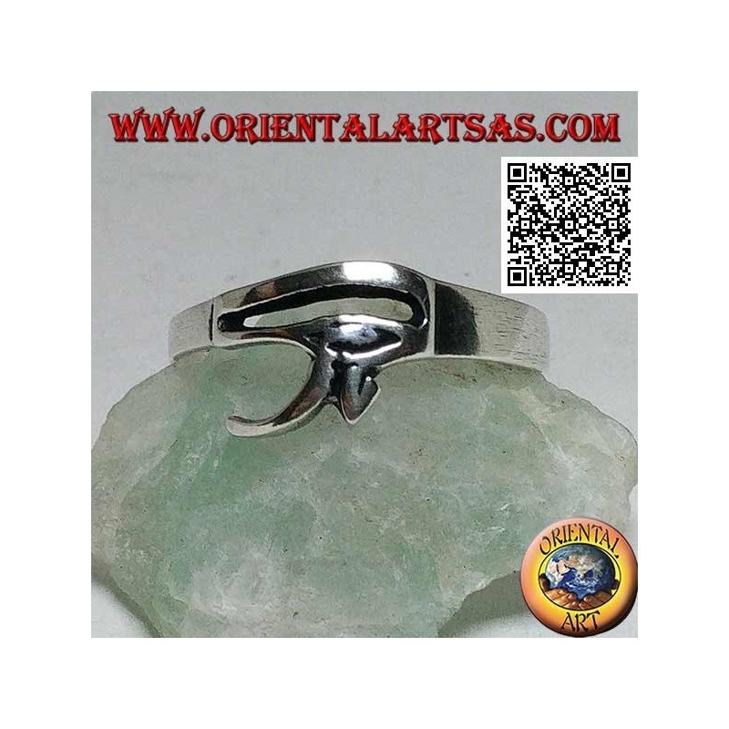Anello in argento liscio ed essenziale con occhio di Horus o occhio di Ra (piccolo)