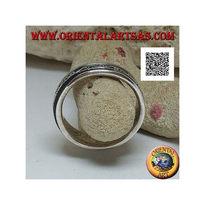 Anti-Stress rotierender Silberbandring, Welle mit Spiralen im Basrelief