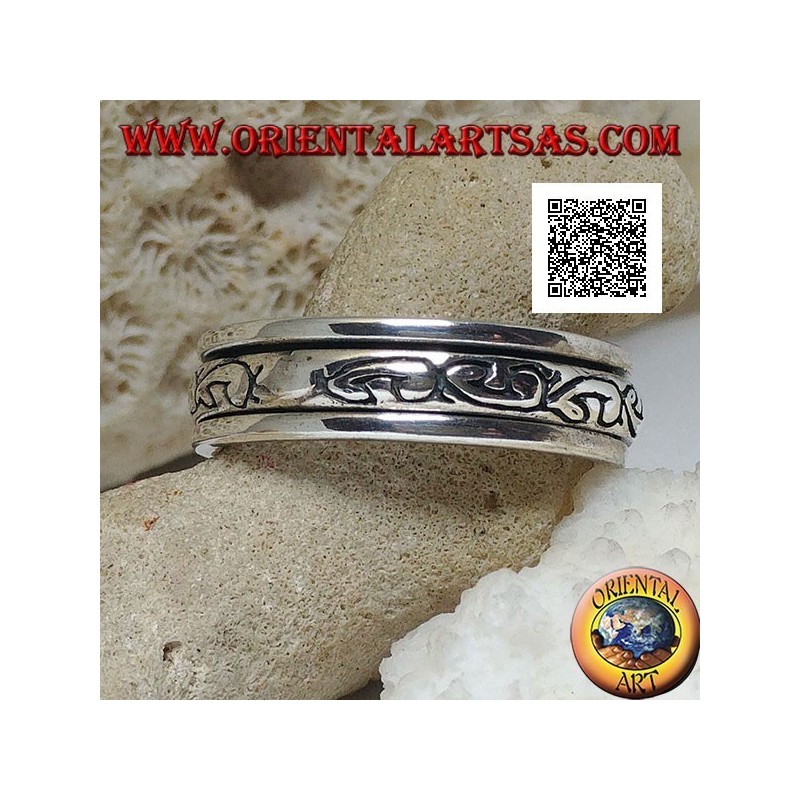 Anti-stress revolving silver ring, series of U in bold rounded engraved