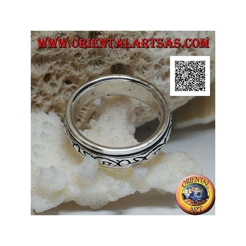 Anello fedina in argento girevole antistress, serie di U in grassetto tondeggiante incise