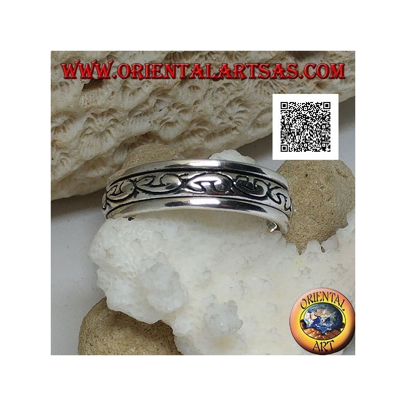 Anti-stress revolving silver ring, series of U in bold rounded engraved
