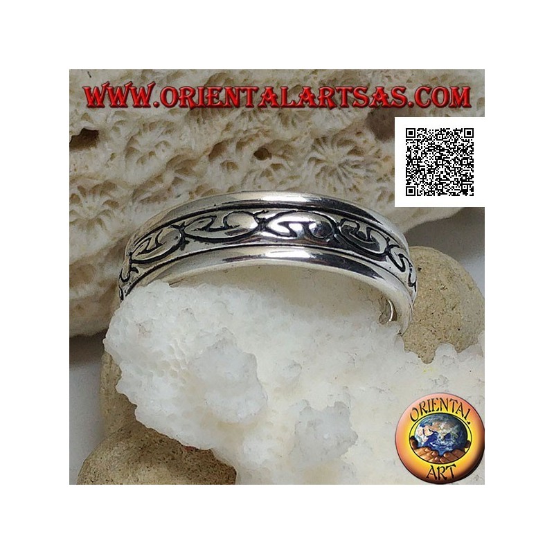 Anello fedina in argento girevole antistress, serie di U in grassetto tondeggiante incise