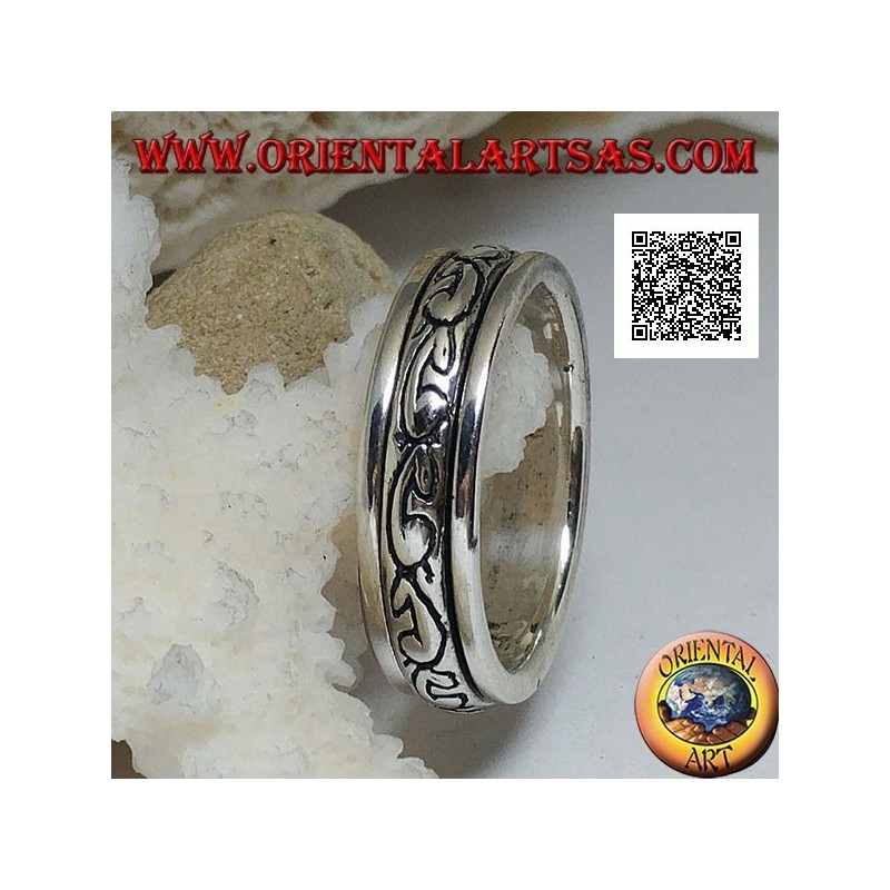 Bague en argent tournante anti-stress, série de U en gras arrondi gravé