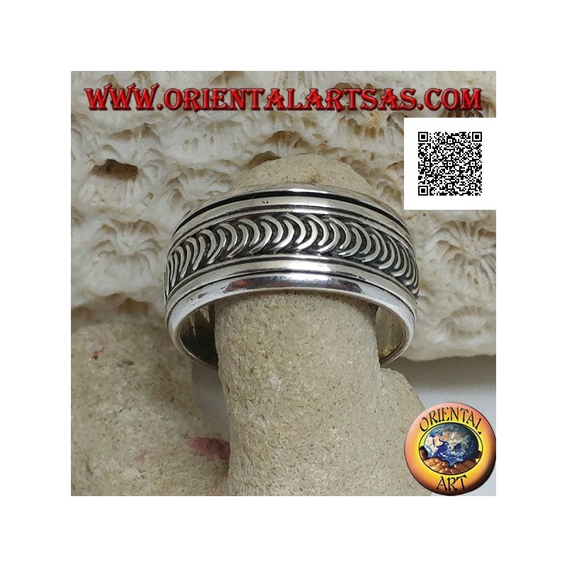 Anillo de plata giratorio antiestrés, serie de lunas nuevas o en crecimiento grabadas