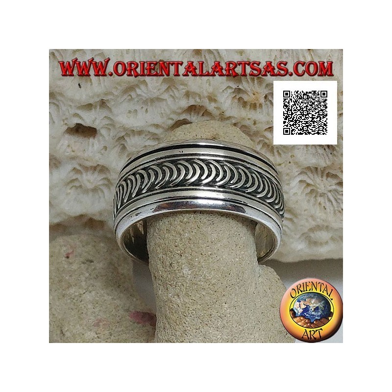 Anillo de plata giratorio antiestrés, serie de lunas nuevas o en crecimiento grabadas