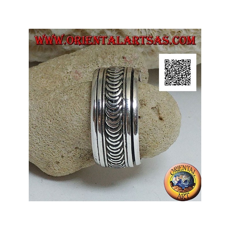 Anillo de plata giratorio antiestrés, serie de lunas nuevas o en crecimiento grabadas