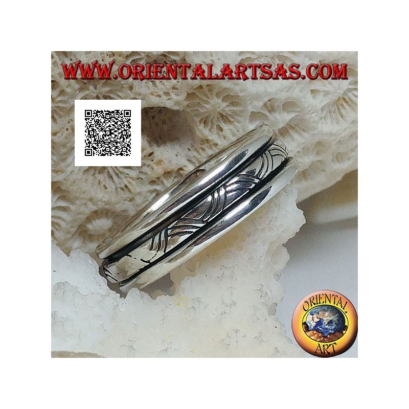 Anillo de plata giratorio antiestrés, entrelazado con tres líneas grabadas
