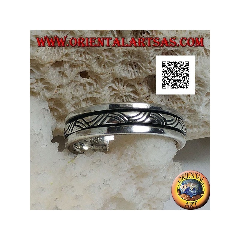 Anillo de plata giratorio antiestrés, entrelazado con tres líneas grabadas