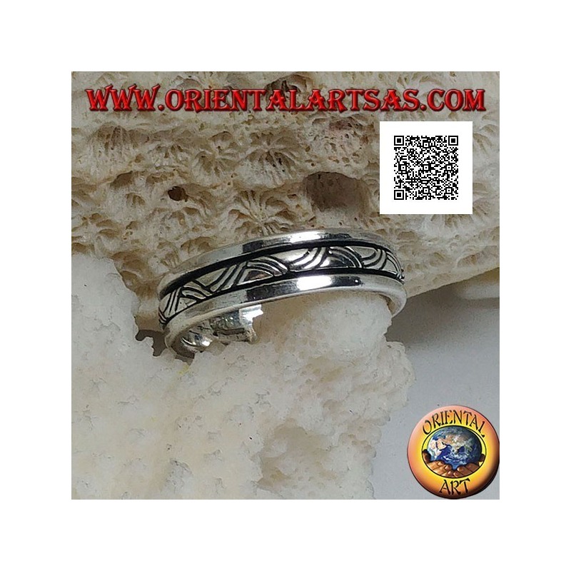 Bague en argent rotative anti-stress, entrelacée de trois lignes gravées
