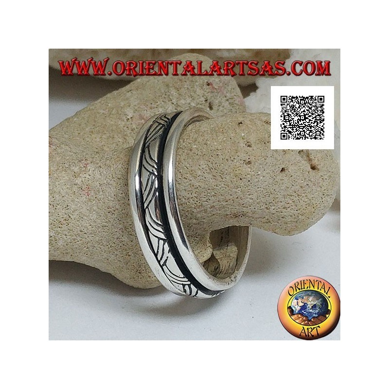 Bague en argent rotative anti-stress, entrelacée de trois lignes gravées