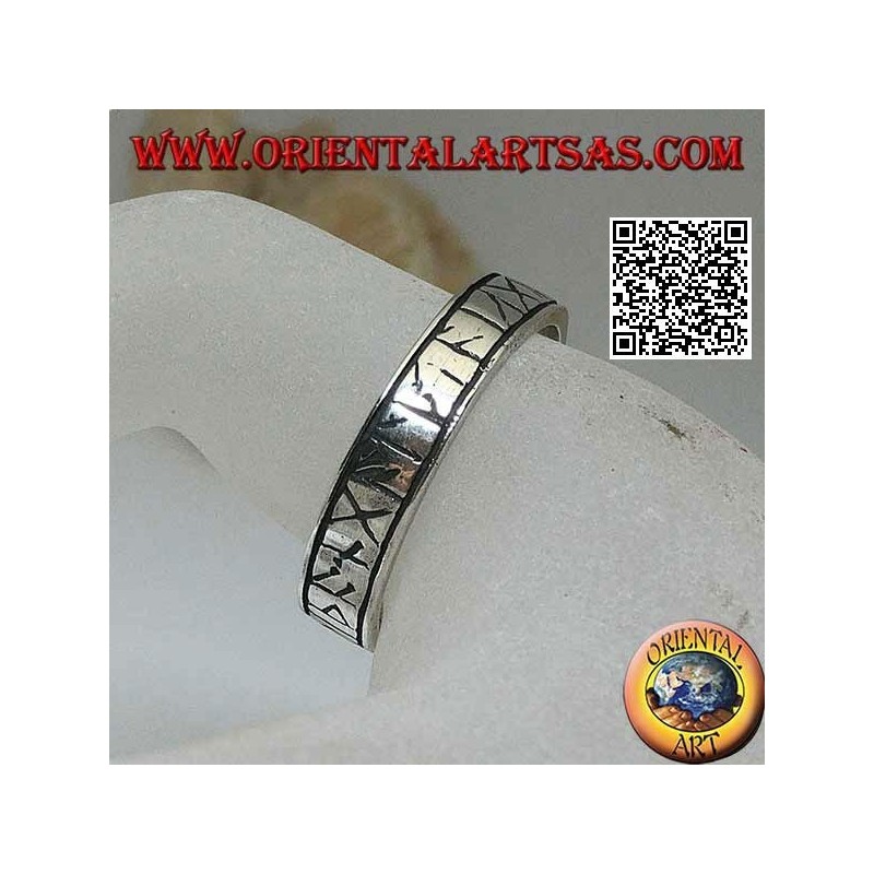 Silver ring with engraved Celtic runes
