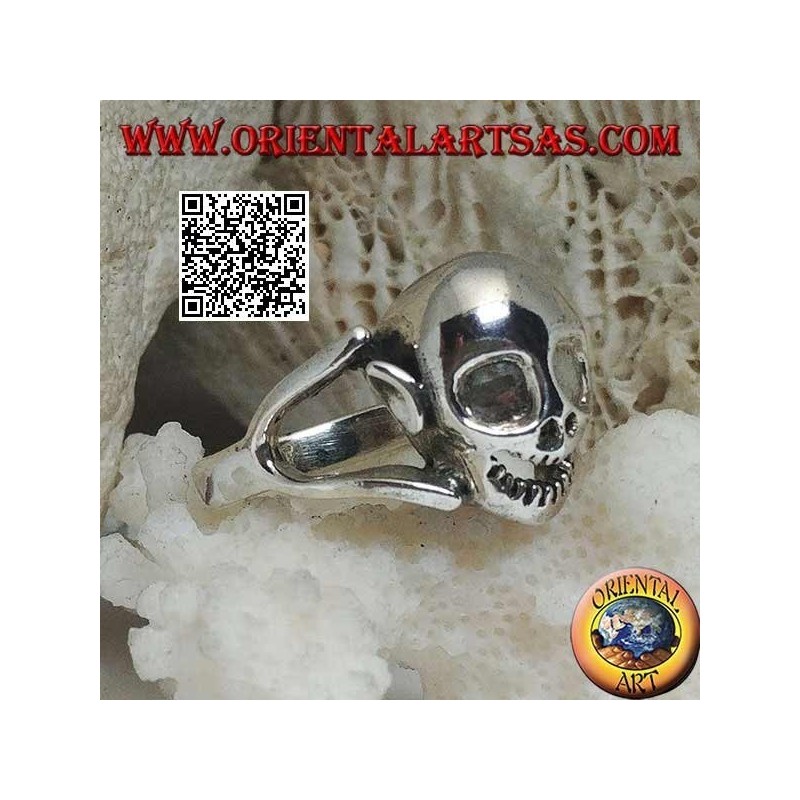 Bague en argent d'un crâne de gobelin avec oreilles