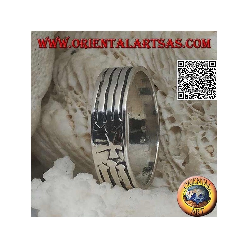 Silberring mit graviertem Band mit christlichem Kreuz