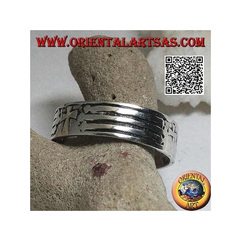 Silberring mit graviertem Band mit christlichem Kreuz