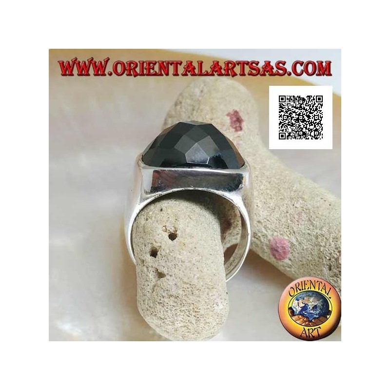 Anello in argento rodiato con zircone spinello cabochon sfaccettato quadrato arrotondato