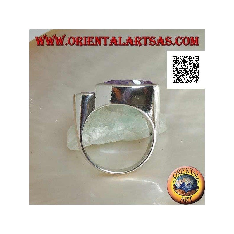 Bague en argent rhodié avec double goutte spéculaire de zircons facettés couleur améthyste